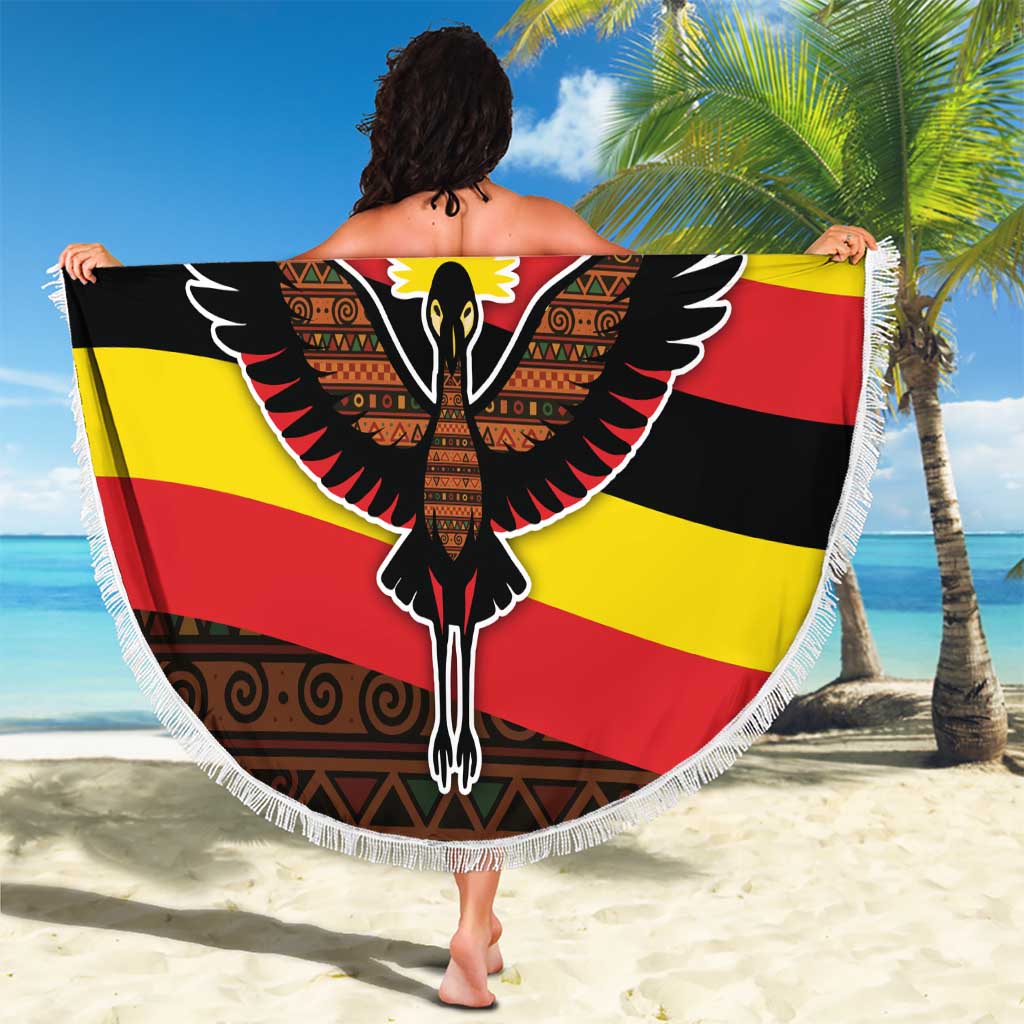 Uganda Beach Blanket with Crested Crane and Rise and Shine Tribal Pattern Design