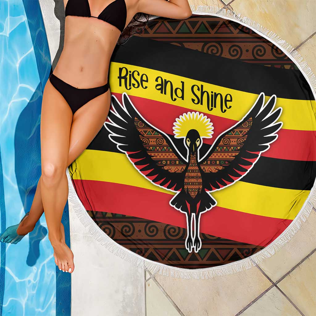 Uganda Beach Blanket with Crested Crane and Rise and Shine Tribal Pattern Design