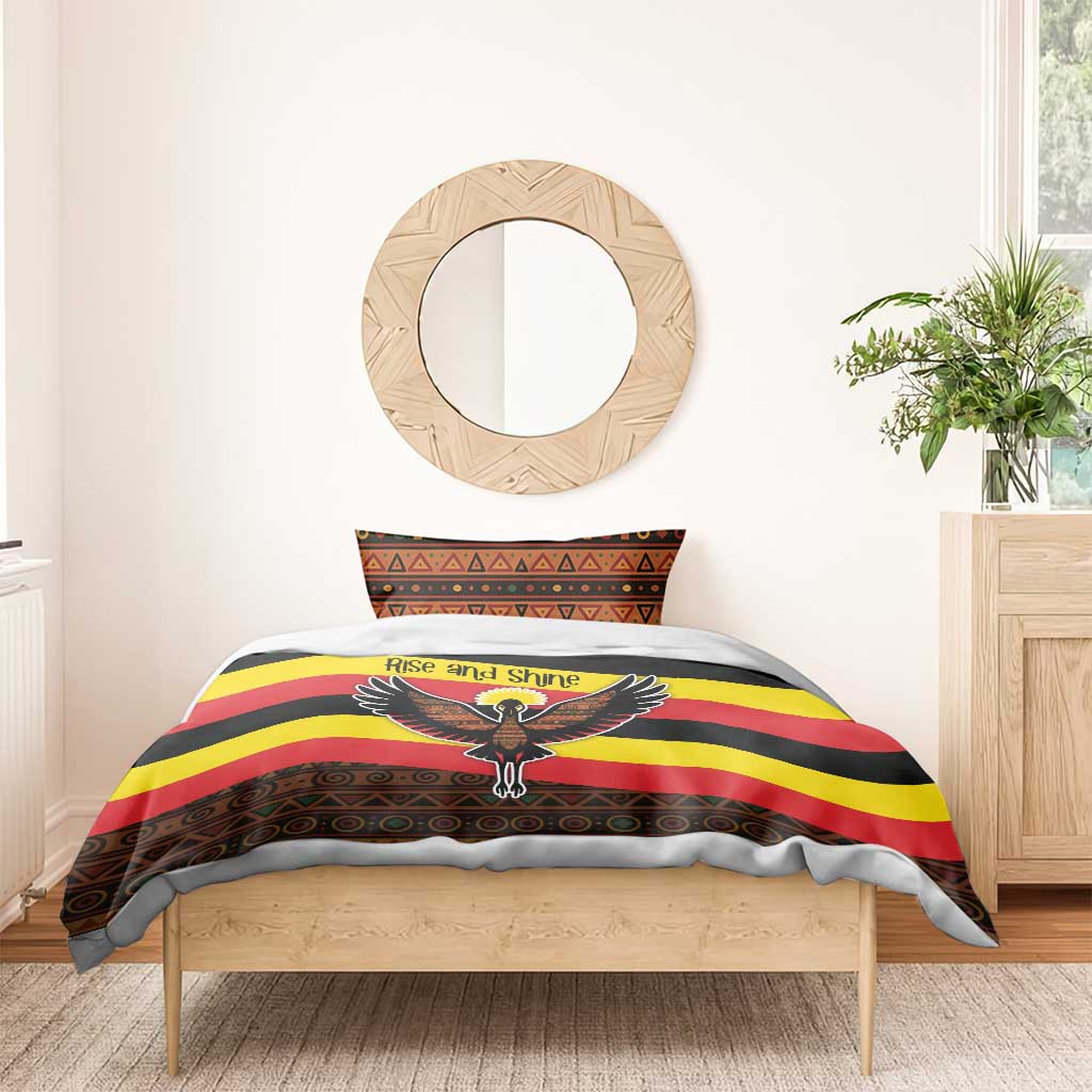 Uganda Bedding Set with Crested Crane and Rise and Shine Tribal Pattern Design