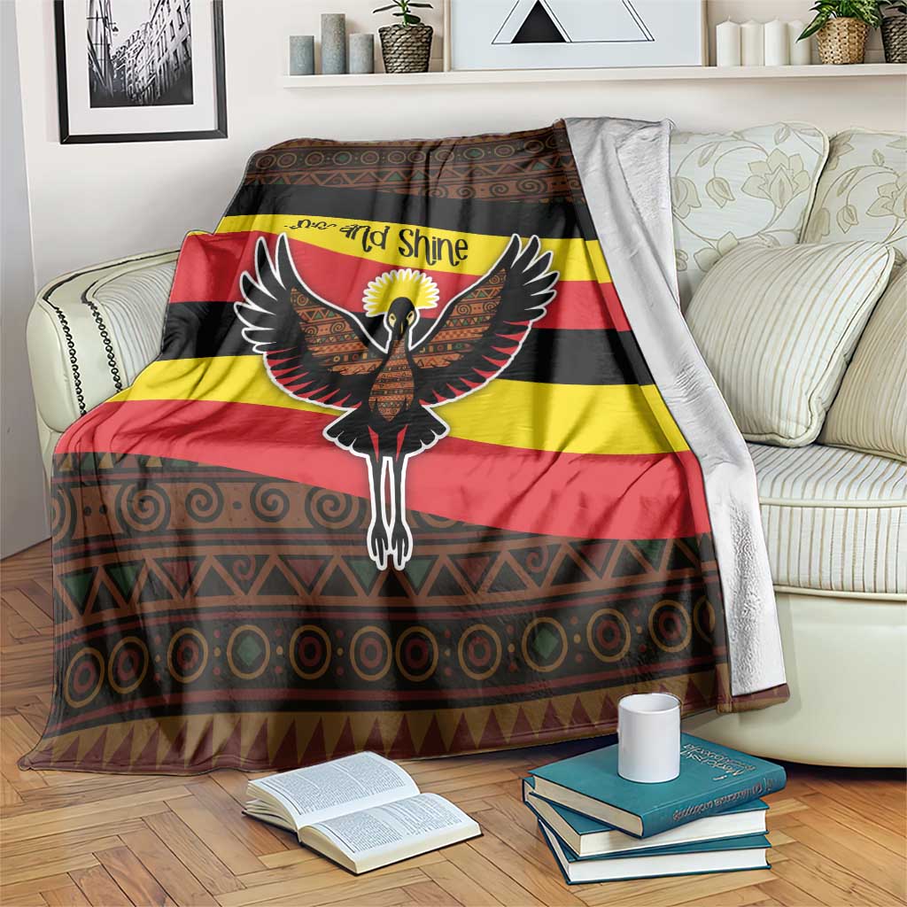 Uganda Blanket with Crested Crane and Rise and Shine Tribal Pattern Design
