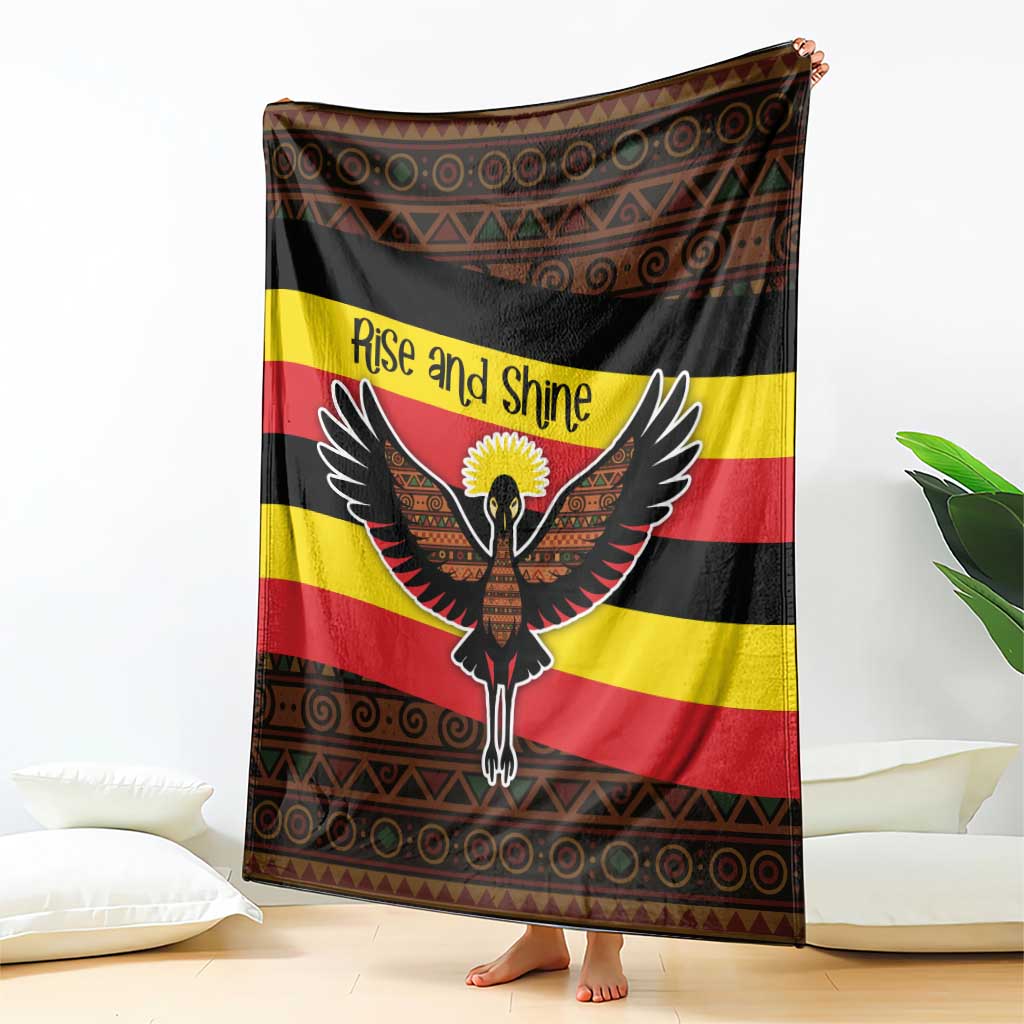 Uganda Blanket with Crested Crane and Rise and Shine Tribal Pattern Design