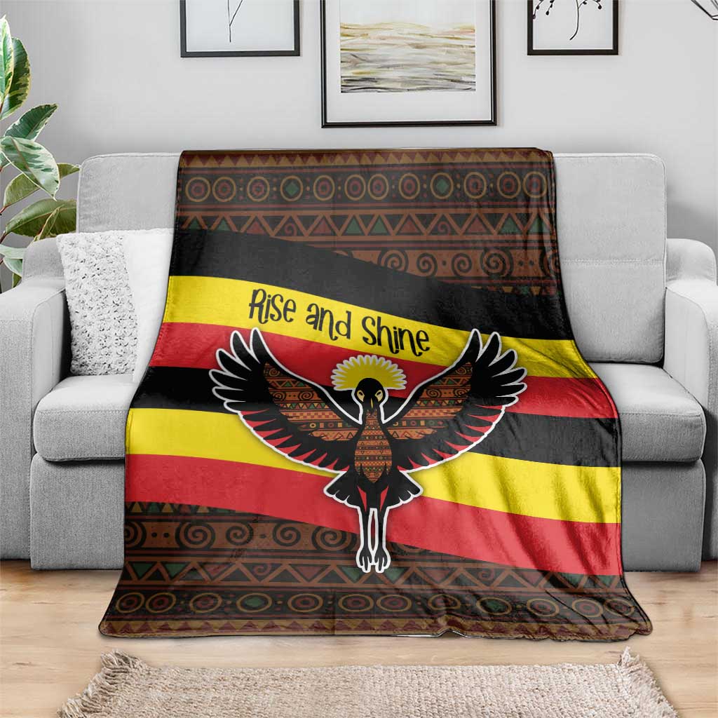 Uganda Blanket with Crested Crane and Rise and Shine Tribal Pattern Design