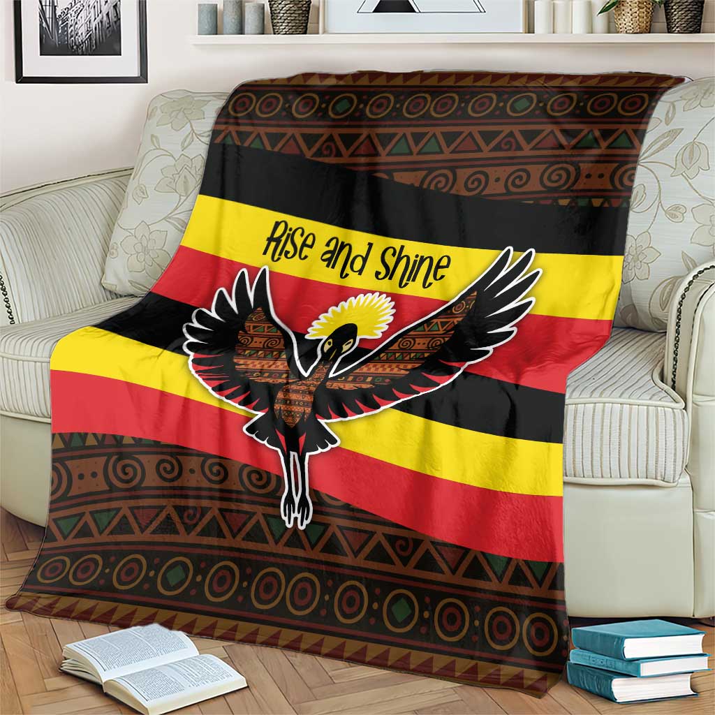 Uganda Blanket with Crested Crane and Rise and Shine Tribal Pattern Design