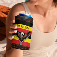 Uganda 4 in 1 Can Cooler Tumbler with Crested Crane and Rise and Shine Tribal Pattern Design