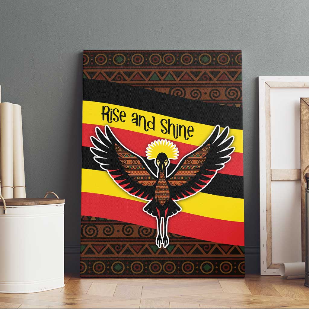 Uganda Canvas Wall Art with Crested Crane and Rise and Shine Tribal Pattern Design