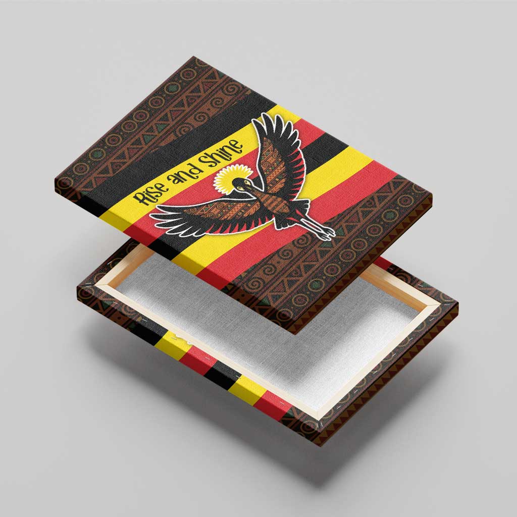 Uganda Canvas Wall Art with Crested Crane and Rise and Shine Tribal Pattern Design