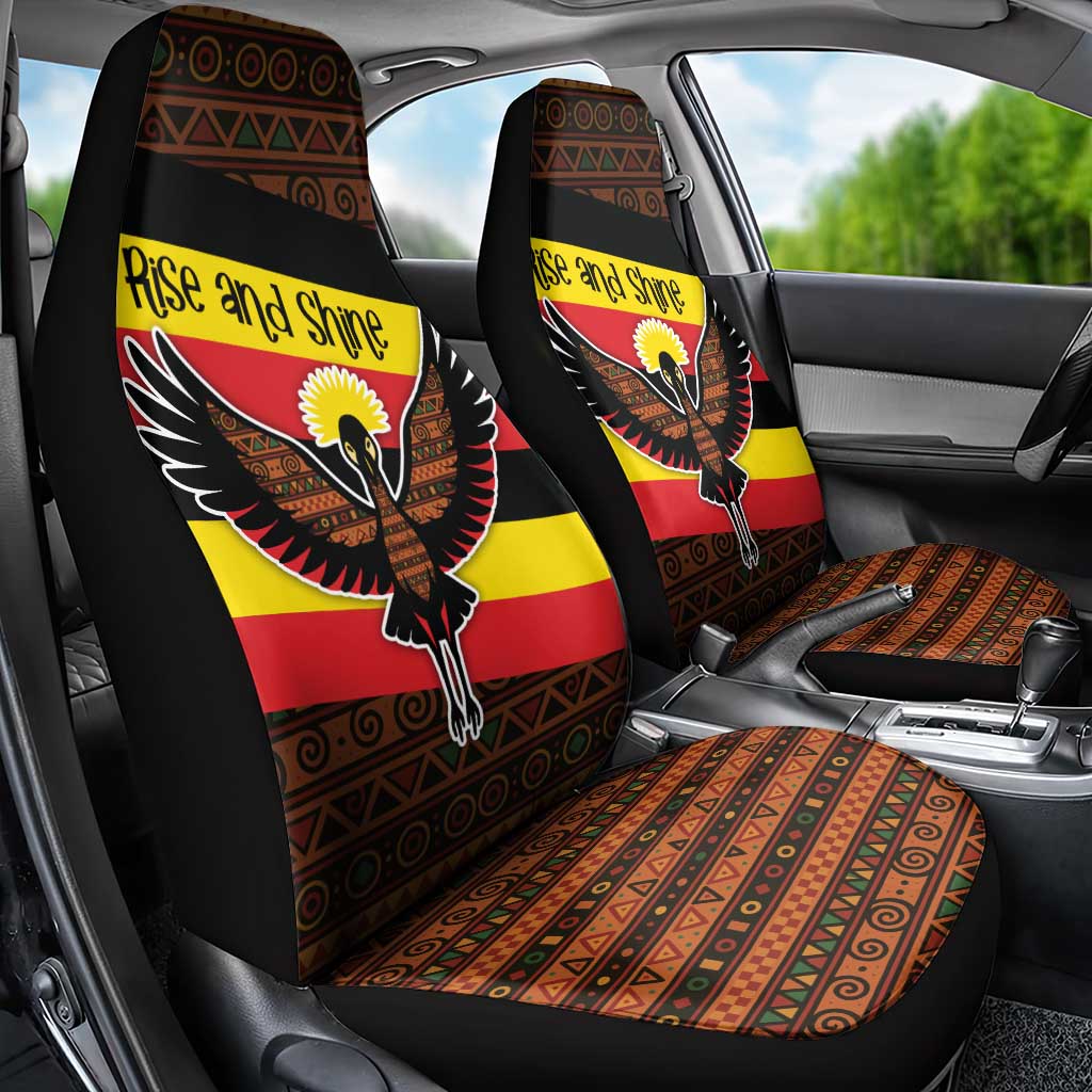 Uganda Car Seat Cover with Crested Crane and Rise and Shine Tribal Pattern Design