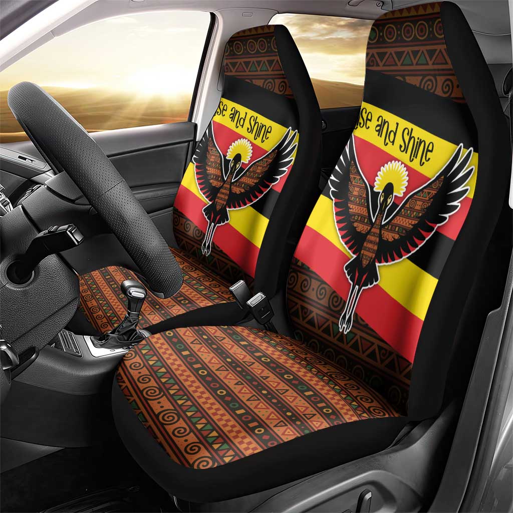 Uganda Car Seat Cover with Crested Crane and Rise and Shine Tribal Pattern Design