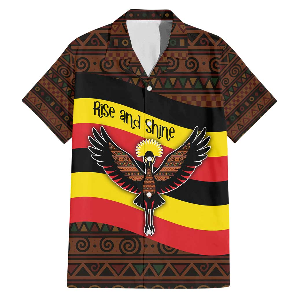 Uganda Family Matching Mermaid Dress and Hawaiian Shirt with Crested Crane and Rise and Shine Tribal Pattern Design