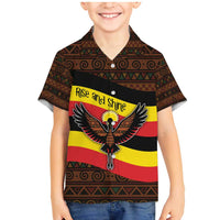 Uganda Family Matching Mermaid Dress and Hawaiian Shirt with Crested Crane and Rise and Shine Tribal Pattern Design