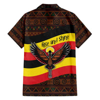 Uganda Family Matching Off Shoulder Maxi Dress and Hawaiian Shirt with Crested Crane and Rise and Shine Tribal Pattern Design