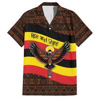 Uganda Family Matching Short Sleeve Bodycon Dress and Hawaiian Shirt with Crested Crane and Rise and Shine Tribal Pattern Design