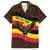 Uganda Family Matching Summer Maxi Dress and Hawaiian Shirt with Crested Crane and Rise and Shine Tribal Pattern Design