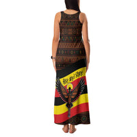 Uganda Family Matching Tank Maxi Dress and Hawaiian Shirt with Crested Crane and Rise and Shine Tribal Pattern Design