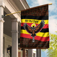 Uganda Garden Flag with Crested Crane and Rise and Shine Tribal Pattern Design