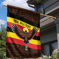 Uganda Garden Flag with Crested Crane and Rise and Shine Tribal Pattern Design