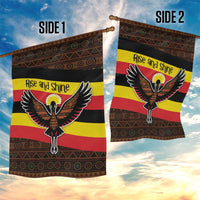 Uganda Garden Flag with Crested Crane and Rise and Shine Tribal Pattern Design