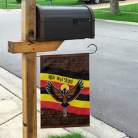 Uganda Garden Flag with Crested Crane and Rise and Shine Tribal Pattern Design