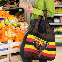 Uganda Grocery Bag with Crested Crane and Rise and Shine Tribal Pattern Design