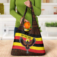 Uganda Grocery Bag with Crested Crane and Rise and Shine Tribal Pattern Design