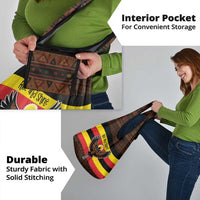 Uganda Grocery Bag with Crested Crane and Rise and Shine Tribal Pattern Design