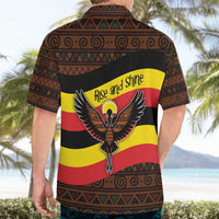 Uganda Hawaiian Shirt with Crested Crane and Rise and Shine Tribal Pattern Design