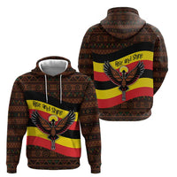 Uganda Hoodie with Crested Crane and Rise and Shine Tribal Pattern Design
