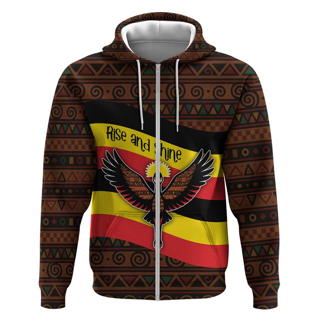 Uganda Hoodie with Crested Crane and Rise and Shine Tribal Pattern Design