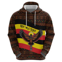 Uganda Hoodie with Crested Crane and Rise and Shine Tribal Pattern Design