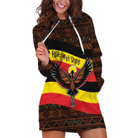 Uganda Hoodie Dress with Crested Crane and Rise and Shine Tribal Pattern Design
