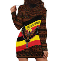Uganda Hoodie Dress with Crested Crane and Rise and Shine Tribal Pattern Design