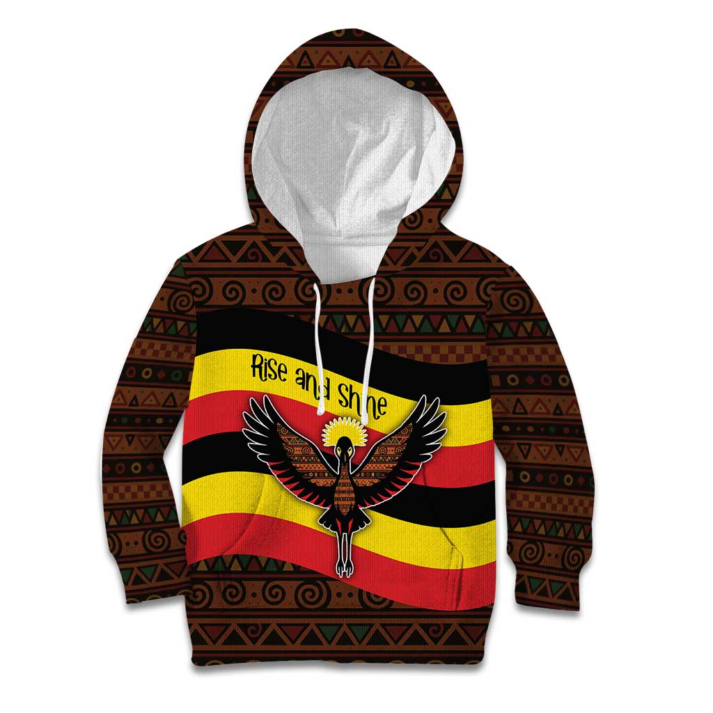 Uganda Kid Hoodie with Crested Crane and Rise and Shine Tribal Pattern Design