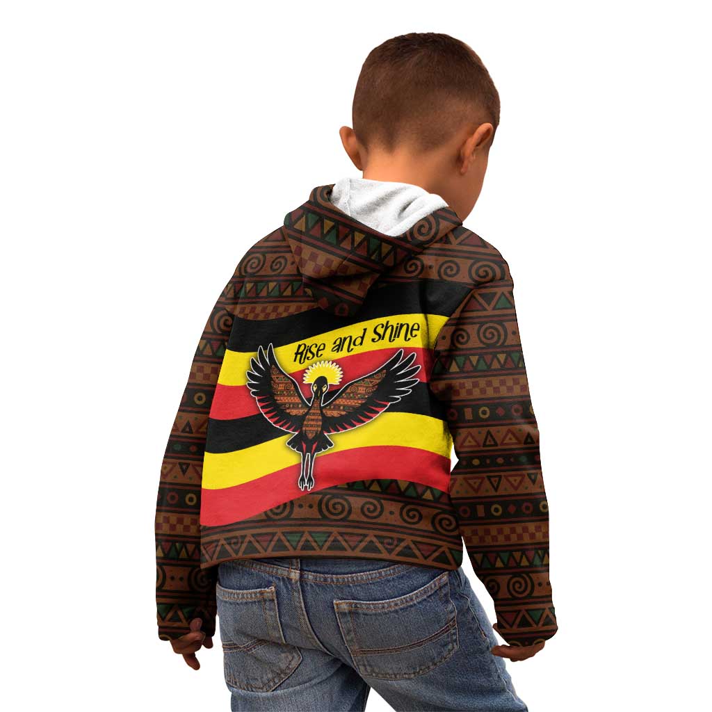 Uganda Kid Hoodie with Crested Crane and Rise and Shine Tribal Pattern Design