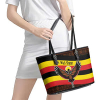 Uganda Leather Tote Bag with Crested Crane and Rise and Shine Tribal Pattern Design
