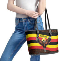 Uganda Leather Tote Bag with Crested Crane and Rise and Shine Tribal Pattern Design