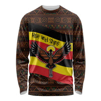 Uganda Long Sleeve Shirt with Crested Crane and Rise and Shine Tribal Pattern Design