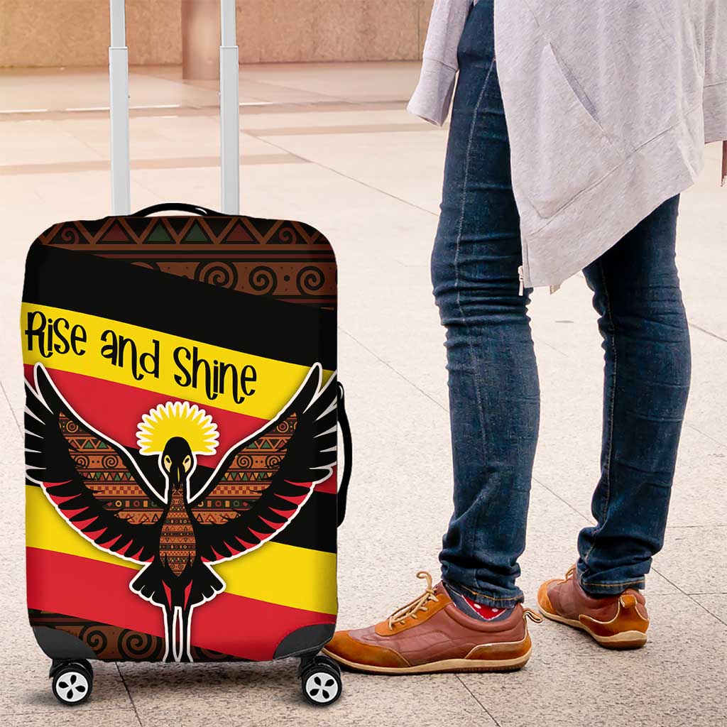 Uganda Luggage Cover with Crested Crane and Rise and Shine Tribal Pattern Design