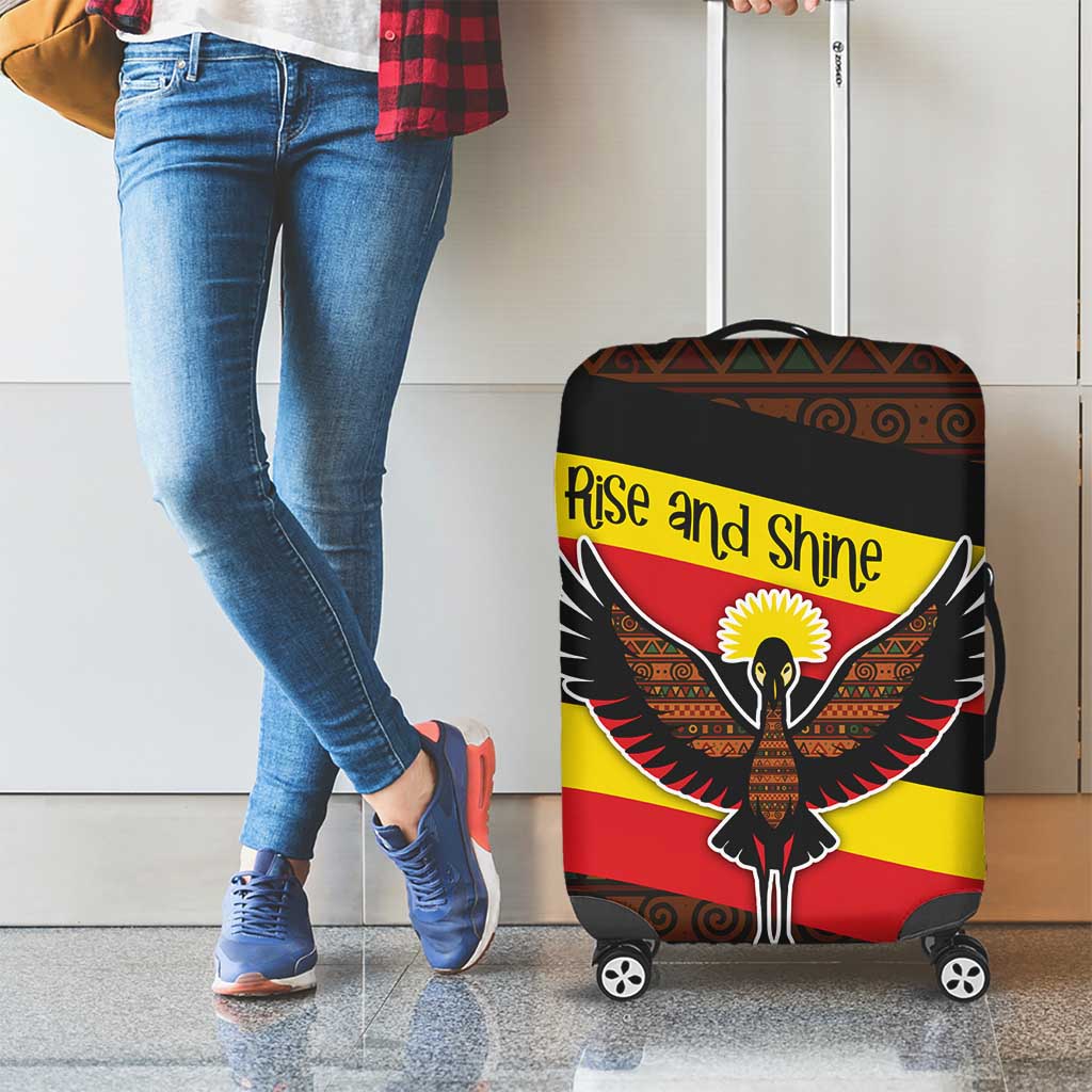 Uganda Luggage Cover with Crested Crane and Rise and Shine Tribal Pattern Design