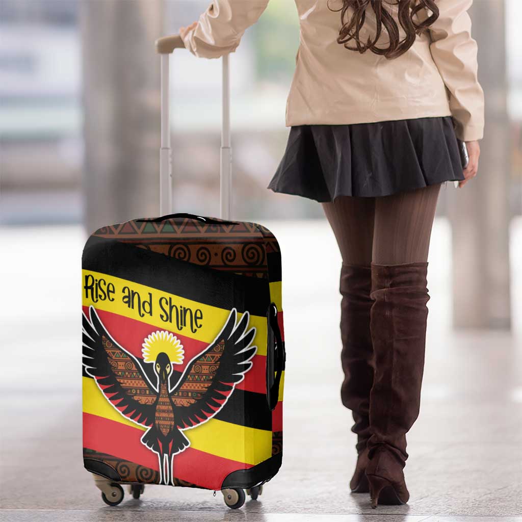 Uganda Luggage Cover with Crested Crane and Rise and Shine Tribal Pattern Design