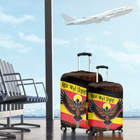 Uganda Luggage Cover with Crested Crane and Rise and Shine Tribal Pattern Design