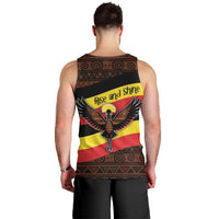 Uganda Men Tank Top with Crested Crane and Rise and Shine Tribal Pattern Design