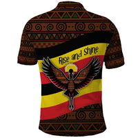 Uganda Polo Shirt with Crested Crane and Rise and Shine Tribal Pattern Design