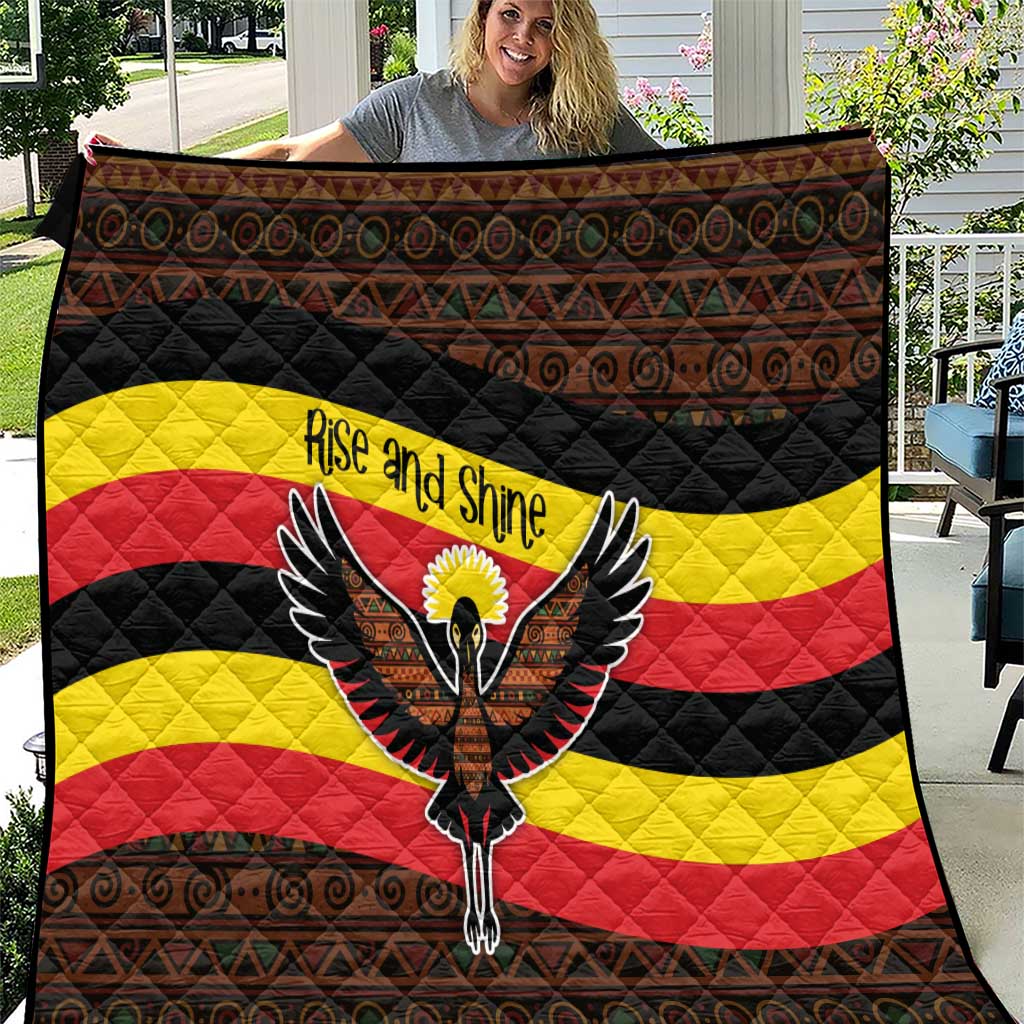Uganda Quilt with Crested Crane and Rise and Shine Tribal Pattern Design