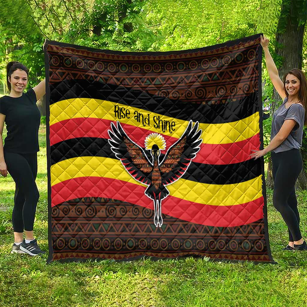 Uganda Quilt with Crested Crane and Rise and Shine Tribal Pattern Design