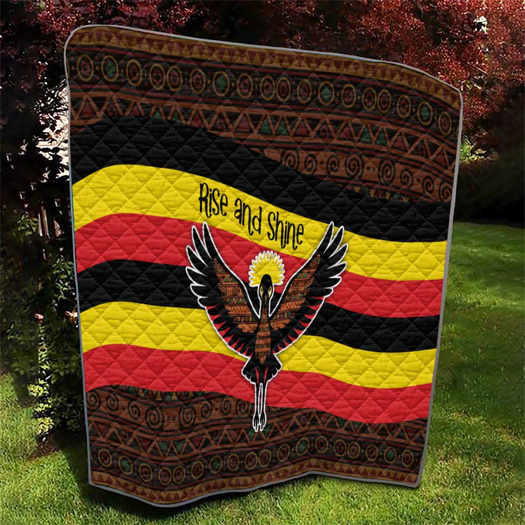 Uganda Quilt with Crested Crane and Rise and Shine Tribal Pattern Design