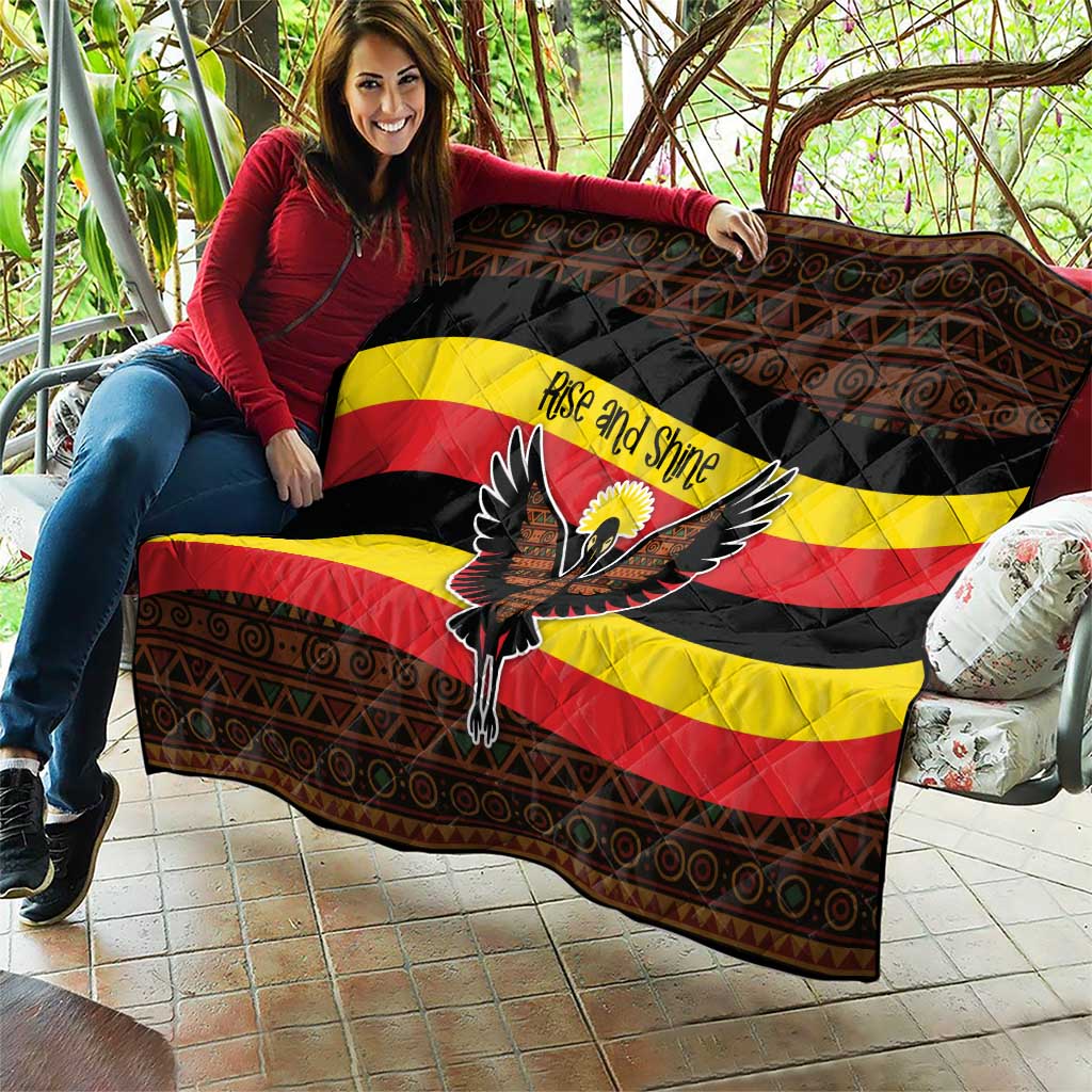 Uganda Quilt with Crested Crane and Rise and Shine Tribal Pattern Design