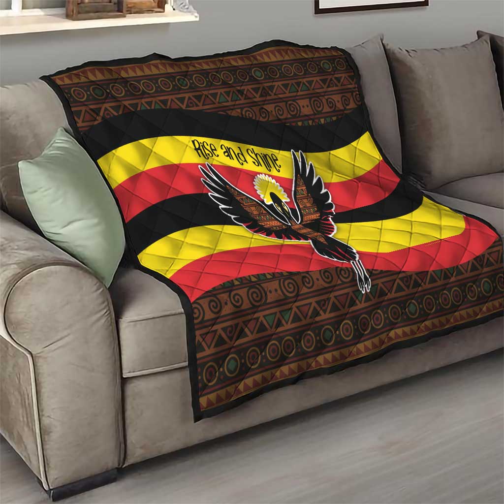 Uganda Quilt with Crested Crane and Rise and Shine Tribal Pattern Design