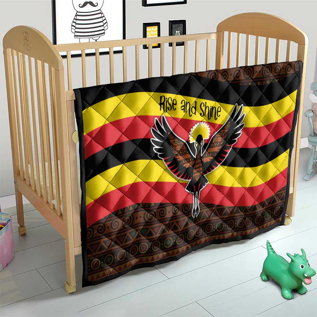 Uganda Quilt with Crested Crane and Rise and Shine Tribal Pattern Design