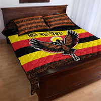 Uganda Quilt Bed Set with Crested Crane and Rise and Shine Tribal Pattern Design