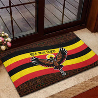 Uganda Rubber Doormat with Crested Crane and Rise and Shine Tribal Pattern Design